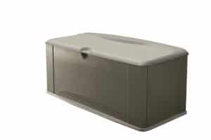 Rubbermaid 16 cubic. ft. Olive Steel Deck Box with Seat 120 Gal Capacity