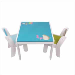 Labebe Wooden Activity Table Chair Set, Blue Hedgehog Toddler Table