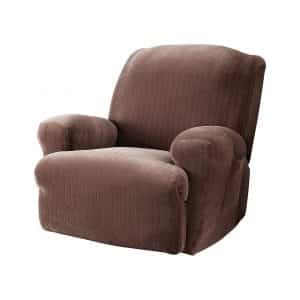 Sure Fit Stretch (SF37383) Pinstripe 1-Piece – Chocolate - Recliner Slipcover