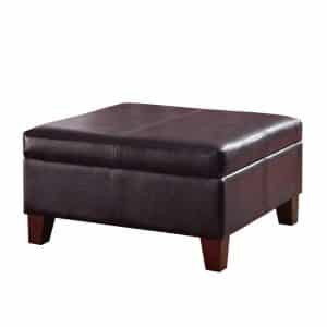 HomePop K2380-E155 Leather Storage Coffee Table with some Wood Legs, Brown