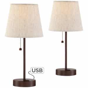 360 Lighting Justin Bronze Table Lamp with USB Port Set of 2