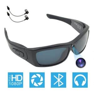 CAMXSW Bluetooth Camera Sunglasses, Black