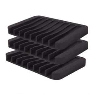 RUIHE Soap Dish Waterfall 3 Pack Soap Holder Drainer Tray (Black)