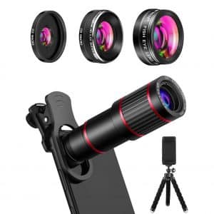 MACTREM 9 in 1 Phone Camera Lens with 205° Fisheye Lens, 20X Telephoto Lens